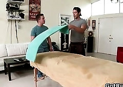 Hot muscled hunk has oiled massage