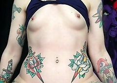 Flat chested whore pleasures her delicious cunt using huge dildo