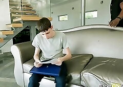 He has no idea his teacher is banging his big tits stepmom