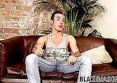 Muscular athlete Jack Green strokes his huge uncut cock to orgasm