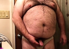 Fat Bear Strokes Clitty and Plays with Belly and Breasts