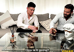 Miss Jackchum's son, a light-haired with ample tits, likes a raunchy orgy session with 2 gigantic lo