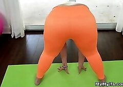 Milking cock on exercise ball during Yoga