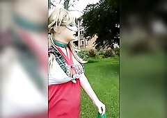 Sissy bitch flashing and cumming in a public park