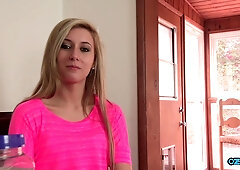 This Blonde Girl Talks Too Much, So A Cock Stuffs Her Mouth And Pussy Shut
