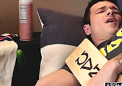 Prank results in ass spank and cock sucking for frat guy!