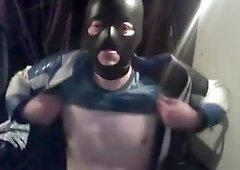 piddle and cum with a beer and smoke in biker jacket and hood