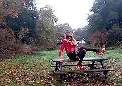 Luxurious Mature T-Model Outdoors in vinyl