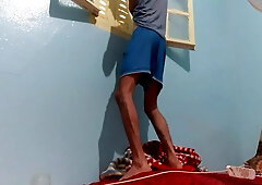 He witnesses his neighbor's nymph from a window and the man rod is standing on her