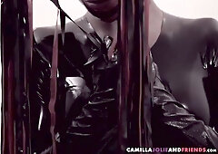 Ebony shemale in latex