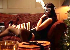 Glam Babe Fucking Herself by the Christmas Tree