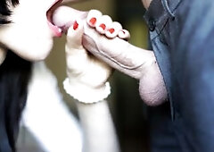 Real Blowjob for my Friend, he Cum in my Mouth I Swallow) Red Lips & Nails)