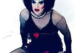 Sissy Hoe Catapults and polishes on BIG BLACK COCK fake penis while smoking for Sir