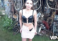 Watch this debtor get fucked hard in leather lingerie by a pornstar in POV