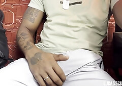 Jacking off on the last seat of the bus with a police officer nearby