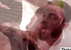 Busty latina transexual ass fucked by straight guy in couch