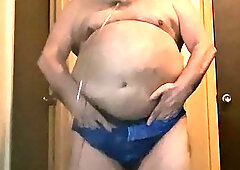 Ep 008 Grandpa Karr strips off his blue jean swim wear and jacks off his small cock while talking dirty, no cum