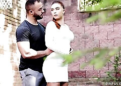 SinfulXXX.com movie scene! Yikes! Peach tweaks her back during a fierce basketball game, teetering in stilettos like a boss. Adam comes to the rescue 