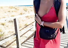 Compilation of a pair undressing and masturbating. Tugjob in public places - beach, shops.