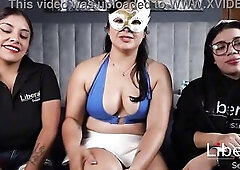 Youthful woman with colored eyes cheats on her boyfriend with 3 followers