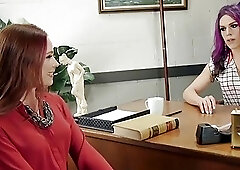 Foxy redhead seduces her shemale boss and licks her ass