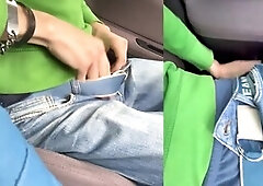 Wild outdoor handjob session in the car with some serious jizz action