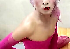 Transgender Oanh Le wearing sexy clothes porn playing with artificial cans