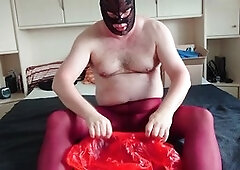 Man in pantyhose, nylon cum, in german