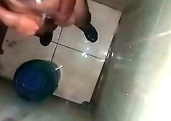 Man gets cocked and balls in single chamber bath