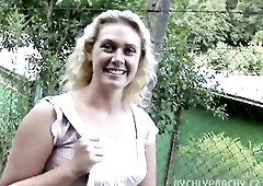 Slutty blonde is about to suck dick in a local forest, because she likes it a lot