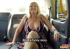 Lady faux taxi gilf with Big Tits has sapphic porno with stunning red haired