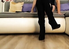 Gal in High Boots and Fishnet Nylons