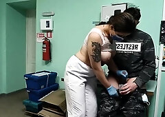 Alluring brunette nurse with big tits gives a helping hand