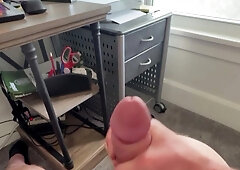 Huge trouser snake jacking off at home.