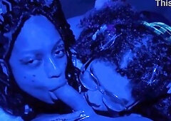 Sofie sugar-plum & Vicky Ménage sharing the male's thick penis at the club until this guy can't take it anymore