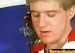 Vintage gay fellatio and mutual jerk off with horny studs