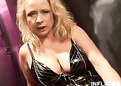 Raunchy blond cougar mastix Herrin Vivia showing off her fetish toys and banging her constricted pink cooter with a gigantic ebony vibrator