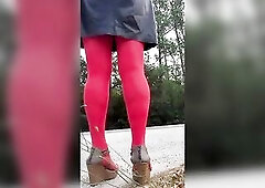 I got cross-clothed in my mini petticoat. Hose, tights and leotard. I decided to go for a worthy walk around the neighborhood and have a fun the traff