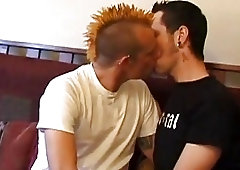 Alt boys tumble onto the couch for mutual blowjobs