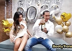 Bigass TS Latin Babe with large melons and in heels anally banged