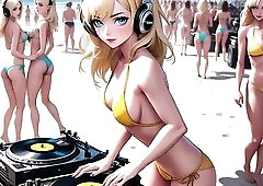 Hawt DJ spinning vinyl on the beach !
