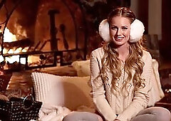 Stunning teen waitress Scarlett Sage posing on the bar after striptease