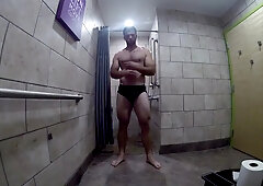 cute hunk shows off and showers