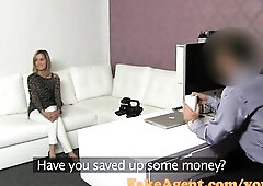 FakeAgent Blonde babe gets spunk shower in casting