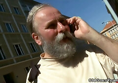 Sweet young woman gives bj to senior pal who pounds her young cunt with her boyfriend seeing