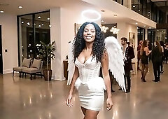 Ebony angel gets creampied by a hot stranger at a Halloween party ( AI Generated )
