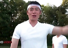 Sara Saijos steamy JAV session outdoors featuring her alluring charm in hot group fun