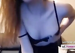 Redhead tgirl strips and tease on cam