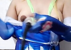 Puffy Teats Sissy Samus Pumping and Lactatingg her Melons with Vacuum Milking Machine until they Grow (Breast Expansion)