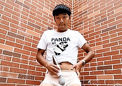 Naughty China Boy Masturbates and Cums on the University Library Roof